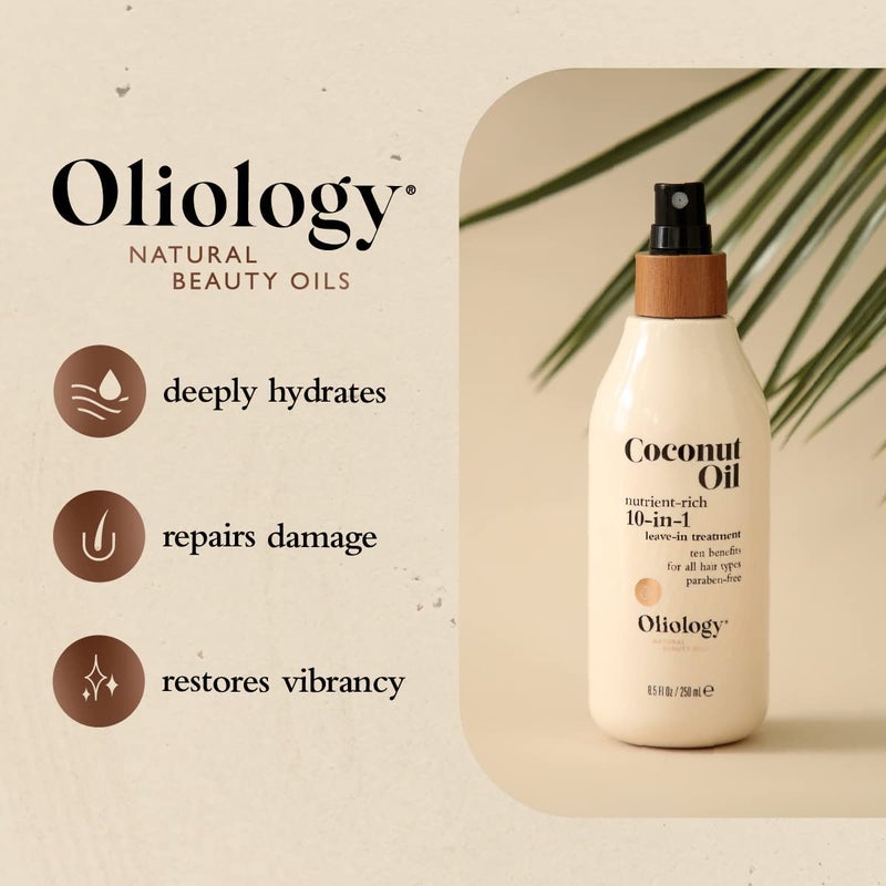 Oliology أوليولوجي زيت جوز الهند 10 في 1 بخاخ متعدد الاستخدامات - علاج يترك على الشعر لجميع أنواع الشعر | يفك تشابك الشعر، يتحكم في التجعد، يرطب ويمنح الترطيب | صنع في الولايات المتحدة الأمريكية، خالٍ من التجارب على الحيوانات وخالٍ من البارابين (8.5 أوقية، عبوتين) - Image 5